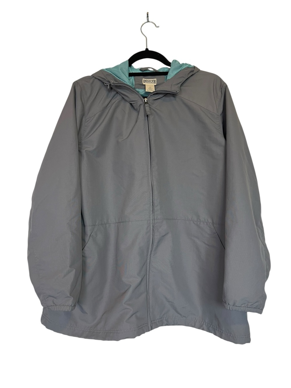 Duluth Trading Co Grabrea Wn’s 1X Gray Hooded Windbreaker with Teal Mesh Lining